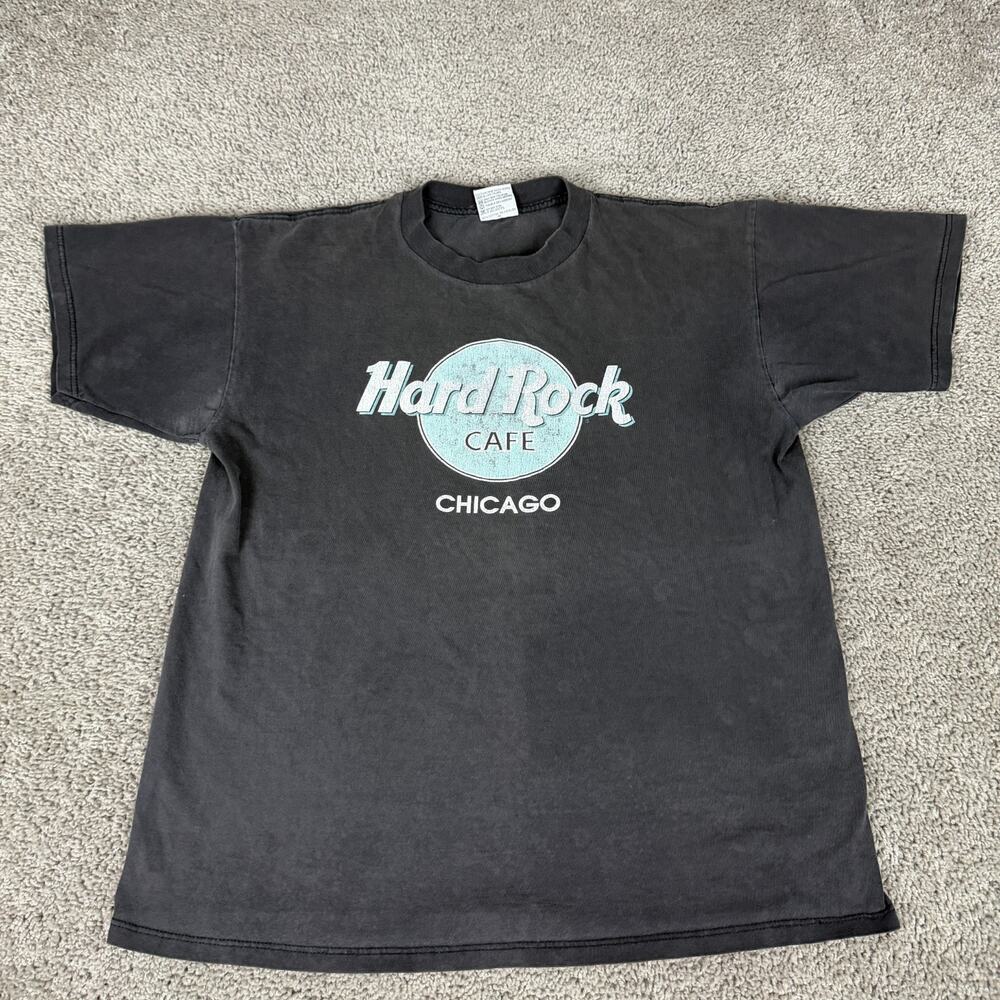 Vintage Hard Rock Cafe Shirt Mens Large Black Blue Chicago Short Sleeve